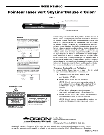 Orion 05673 SkyLine Deluxe Green Laser Pointer Manuel utilisateur | Fixfr