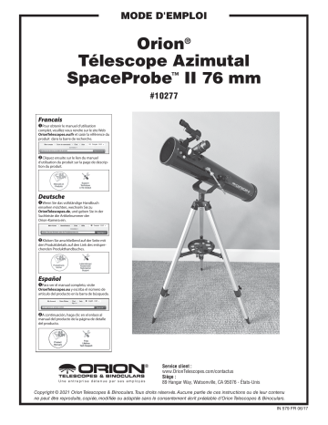 10277 | Orion 20408 SpaceProbe II 76mm Altazimuth Reflector Telescope Kit Manuel utilisateur | Fixfr