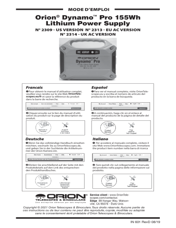 Orion 02309 Dynamo Pro 155Wh AC/DC/USB Lithium Power Supply Manuel utilisateur | Fixfr