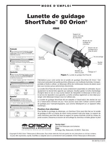 Orion 09948 ShortTube 80 Refractor Telescope Optical Tube Assembly Manuel utilisateur | Fixfr