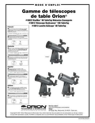 10022 | Orion 21188 SkyScanner 100mm TableTop Reflector Telescope Kit Manuel utilisateur | Fixfr