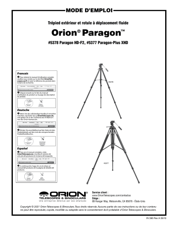 05377 | 05378 | 21329 | 21321 | 21126 | Orion 22115 U-Mount and Paragon Plus XHD Package Manuel utilisateur | Fixfr