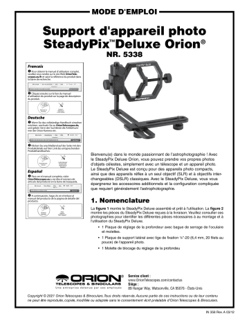 Orion 05338 SteadyPix Deluxe Camera Mount Manuel utilisateur | Fixfr