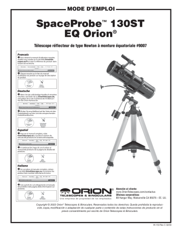 09007 | Orion 20568 SpaceProbe 130ST EQ Reflector Telescope Kit Manuel utilisateur | Fixfr