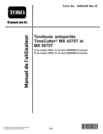 TimeCutter MX 4275T Riding Mower | Toro TimeCutter MX 5075T Riding Mower Riding Product Manuel utilisateur | Fixfr