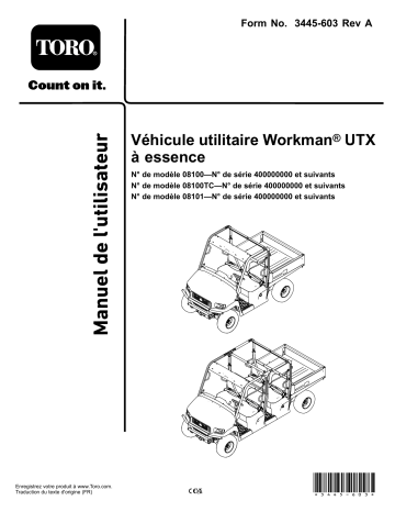 Toro Workman UTX 2 Passenger Utility Vehicle Manuel utilisateur | Fixfr