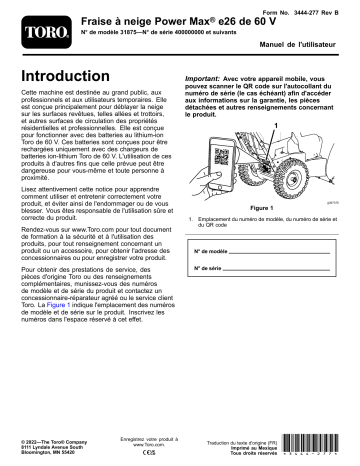 Toro Power Max e26 60V Snowthrower Manuel utilisateur | Fixfr