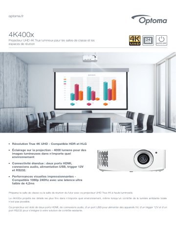 Optoma 4K400x Bright, True 4K UHD projector for classrooms and meeting spaces Manuel du propriétaire | Fixfr