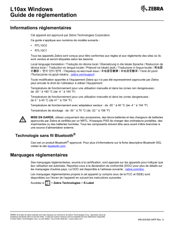 Zebra L10ax Manuel du propriétaire | Fixfr