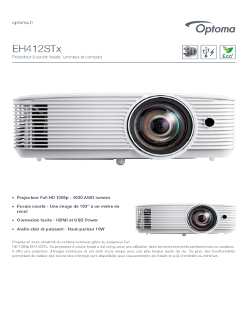 Optoma EH412STx Short throw, bright and compact projector Manuel du propriétaire | Fixfr