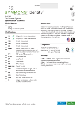 Symmons Industries S-6702-TRM Identity® Wall Mount Tub and Shower System Trim spécification