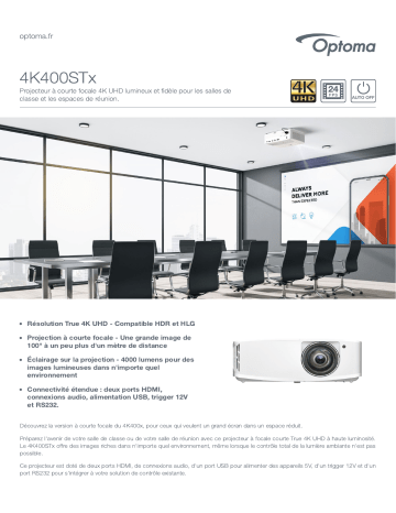 Optoma 4K400STx Short throw projector for classrooms and meeting spaces Manuel du propriétaire | Fixfr