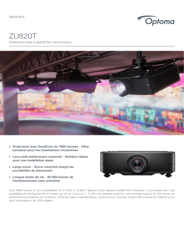 Optoma ZU820T Ultra bright professional laser projector Manuel du propriétaire | Fixfr