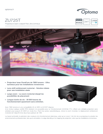Optoma ZU725T Ultra bright professional installation laser projector Manuel du propriétaire | Fixfr