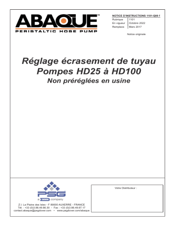 Abaque 1101-Q00 Réglage écrasement de tuyau Pompes HD25 à HD100 Manuel utilisateur | Fixfr