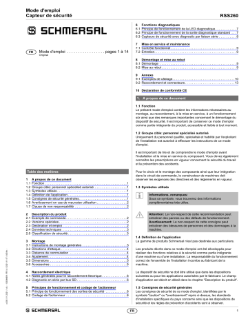 RSS260-I2-SD-ST | RSS260-I1-SD-ST | RSS260-SD-ST | RSS260-SD-ST-DU | schmersal RST260-1 Actuator Mode d'emploi | Fixfr