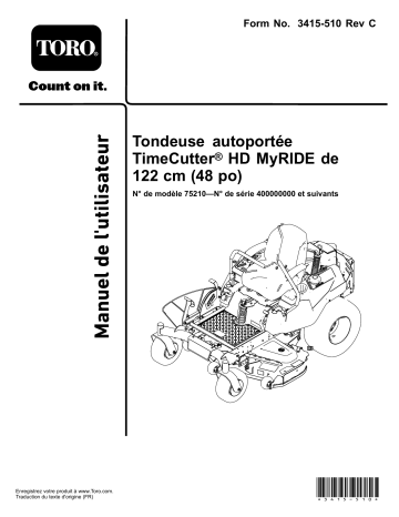 Toro TimeCutter HD MyRide 48in Riding Mower Riding Product Manuel utilisateur | Fixfr