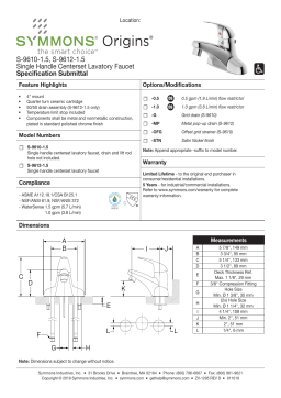 Symmons Industries S-9612-1.0 Origins Single Handle Centerset Bathroom Sink Faucet in Polished Chrome spécification