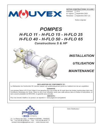 Mouvex 1013-H00 H-FLO11 H-FLO15 H-FLO25 H-FLO40 H-FLO50 H-FLO65 Manuel utilisateur | Fixfr