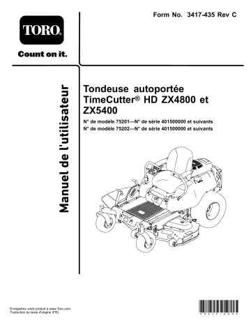 TimeCutter HD ZX5400 Riding Mower | Toro TimeCutter HD ZX4800 Riding Mower Riding Product Manuel utilisateur | Fixfr