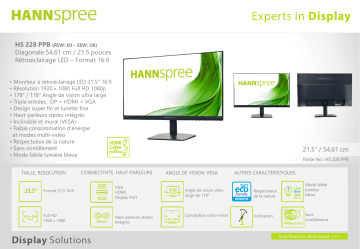 Hannspree HS228PPB Desktop Monitor Fiche technique | Fixfr