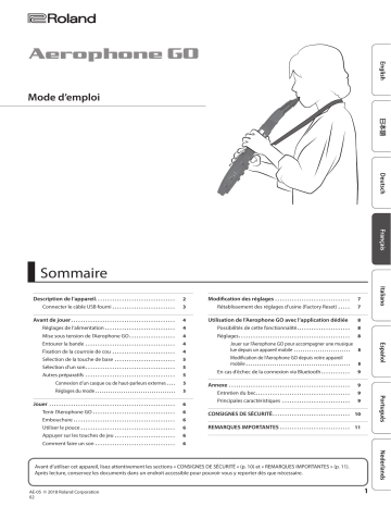 Roland Aerophone GO Dijital Nefesli Enstrüman Manuel du propriétaire | Fixfr