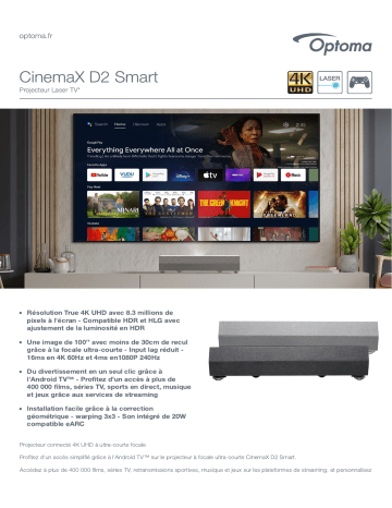 Optoma CinemaX D2 Smart projector Manuel du propriétaire | Fixfr