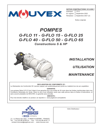 Mouvex 1013-D00 G-FLO11 G-FLO15 G-FLO25 G-FLO40 G-FLO50 G-FLO65 Manuel utilisateur | Fixfr