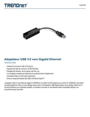Trendnet TU3-ETG USB 3.0 to Gigabit Ethernet Adapter Fiche technique | Fixfr