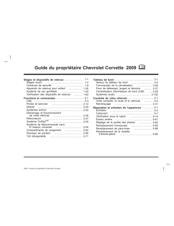 Chevrolet Corvette 2009 Mode d'emploi | Fixfr