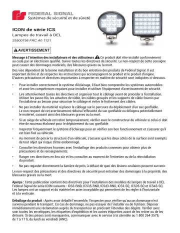 Federal Signal ICON Series Work Light Manuel utilisateur | Fixfr