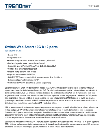 Trendnet TEG-7124WS 12-Port 10G Web Smart Switch Fiche technique | Fixfr