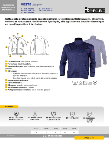 GYS WELDERS JACKET - COTTON - Size M (44/46) Fiche technique | Fixfr