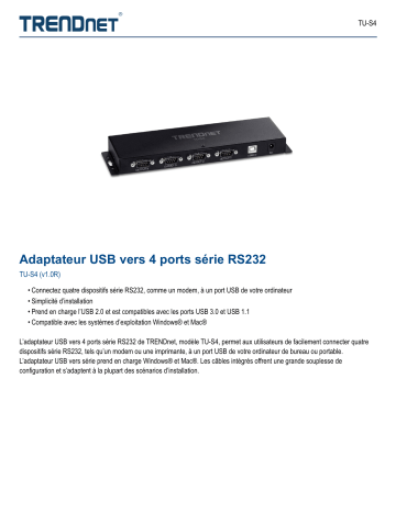 Trendnet TU-S4 4-Port USB to Serial RS232 Hub Fiche technique | Fixfr