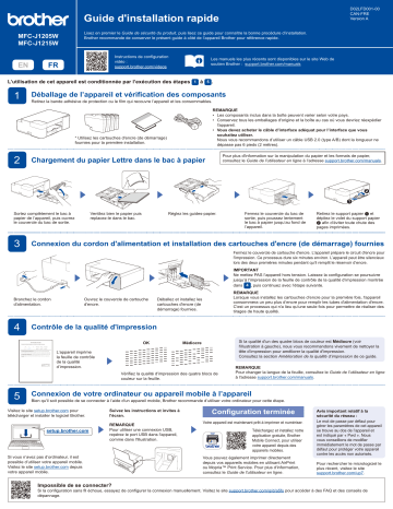 MFC-J1205W | Brother MFC-J1215W Inkjet Printer Guide d'installation rapide | Fixfr