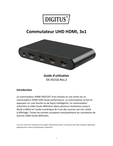 Digitus DS-45316 4K HDMI Switch, 3x1 Manuel du propriétaire | Fixfr