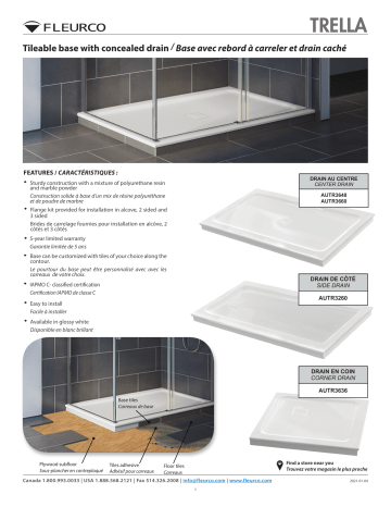 Fleurco Trella Tileable Base spécification | Fixfr