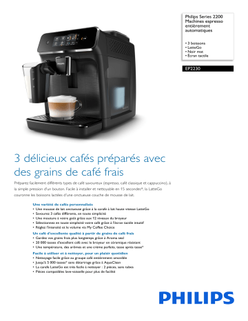 Philips EP2230/10R1 Series 2200 Machines espresso entièrement automatiques Manuel utilisateur | Fixfr