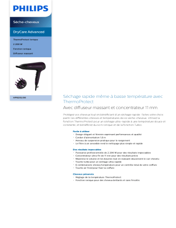 Philips HP8233/00 DryCare Advanced Sèche-cheveux Manuel utilisateur | Fixfr