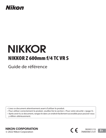 Nikon NIKKOR Z 600mm f/4 TC VR S Manuel utilisateur | Fixfr