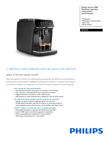 Philips EP2220/40R1 Series 2200 Machines espresso entièrement automatiques Manuel utilisateur | Fixfr