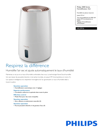 Philips HU3916/10R1 3000 Series Humidificateur d'air Manuel utilisateur | Fixfr