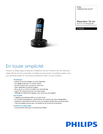 Philips D1661B/01 Téléphone fixe sans fil Manuel utilisateur | Fixfr