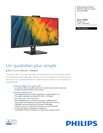 Philips 27B1U5601H/01 Business Monitor Moniteur LCD avec station d'accueil USB-C Manuel utilisateur | Fixfr
