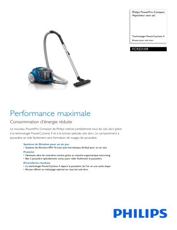 Philips FC9321/09 PowerPro Compact Aspirateur sans sac Manuel utilisateur | Fixfr