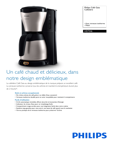 Philips HD7546/20R1 Café Gaia Cafetière Manuel utilisateur | Fixfr
