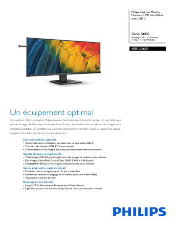 Philips 40B1U5600/01 Business Monitor Moniteur LCD UltraWide avec USB-C Manuel utilisateur | Fixfr