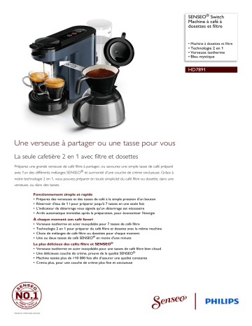 SENSEO® HD7891/70R1 SENSEO® Switch Machine à café à dosettes et filtre Manuel utilisateur | Fixfr