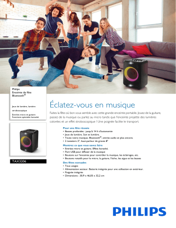 Philips TAX3206/10 Enceinte de fête Bluetooth® Manuel utilisateur | Fixfr