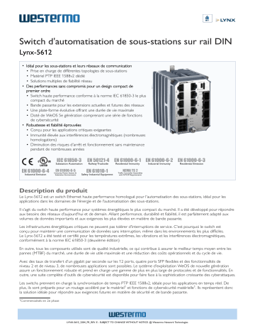 Lynx 5612-F4G-T8G-LV | Westermo Lynx 5612-E-F4G-T8G-LV DIN-rail Substation Automation Switch Fiche technique | Fixfr